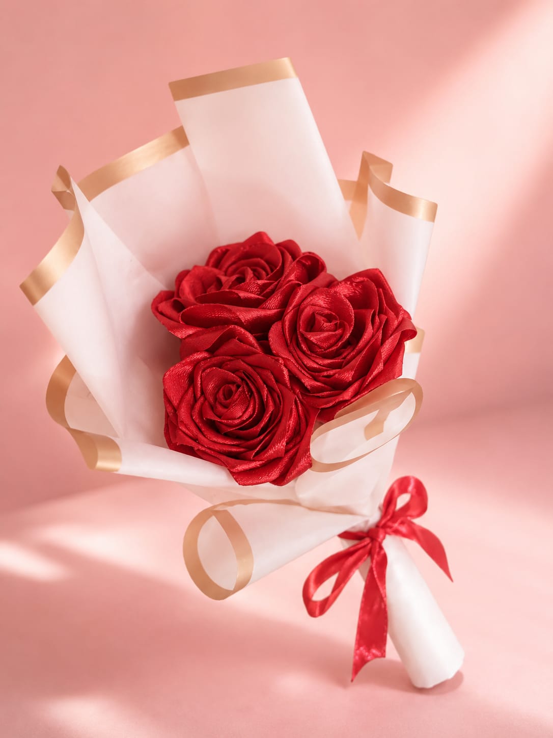 Handmade Red Flower Bouquet with White Wrapping Paper