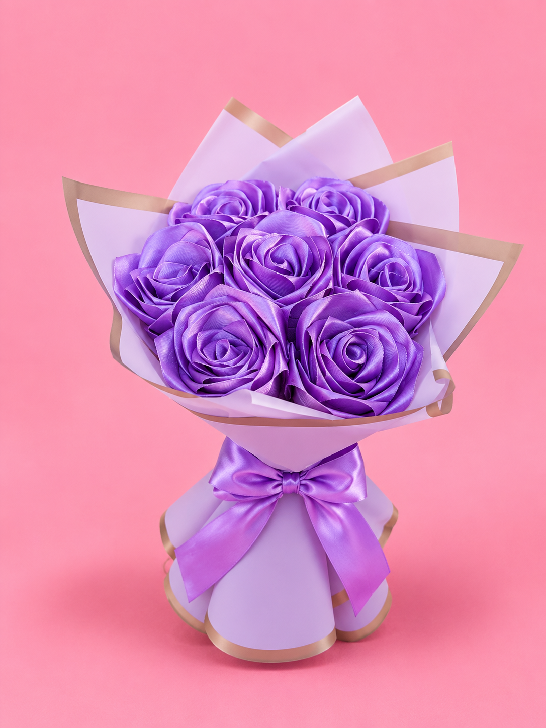 Handmade Lavender Pink Rose Flower Bouquet with White Wrapping Paper