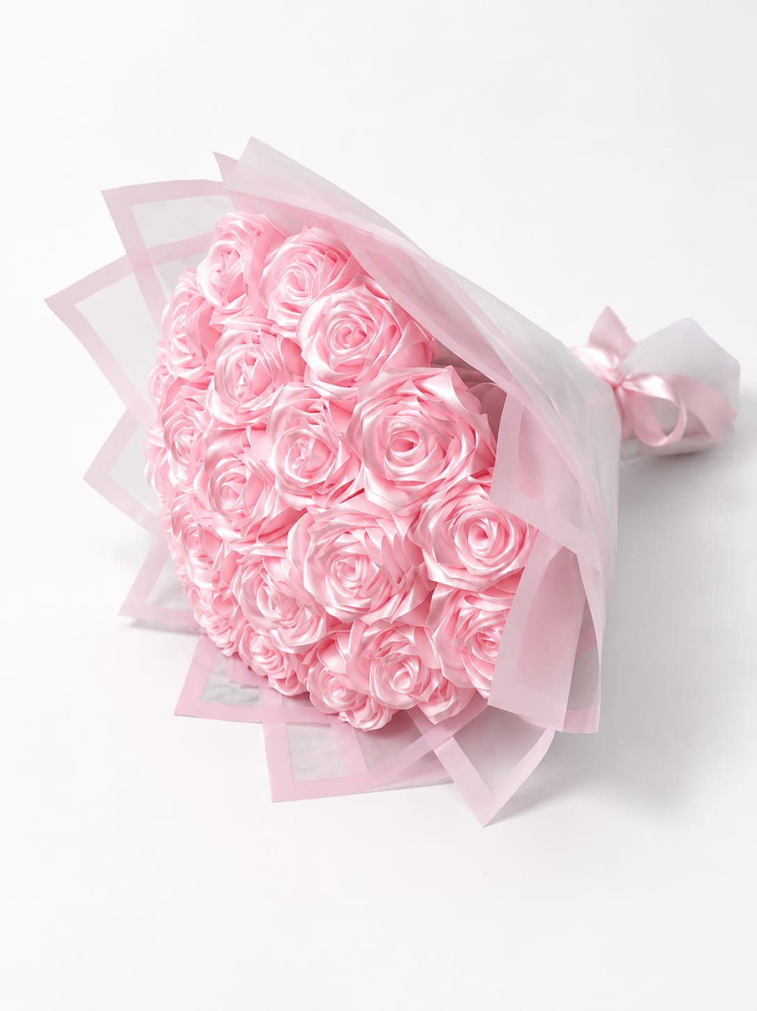 Handmade Pink Rose Flower Bouquet with White Wrapping Paper Thumbnail