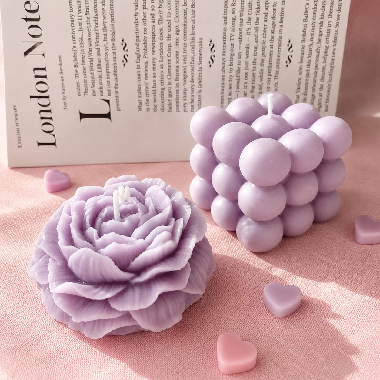 Handmade Lavender Rose and Bubble Candle Combo Set