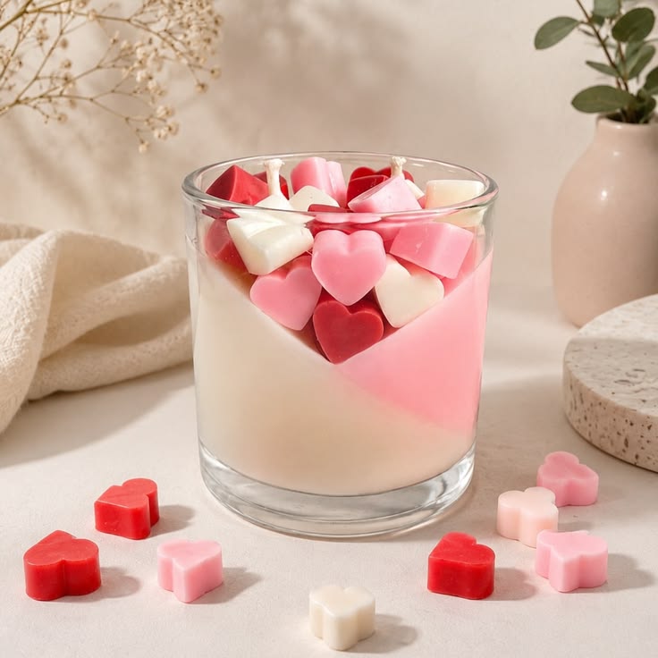 Premium Pink Heart Wax Candle Jar
