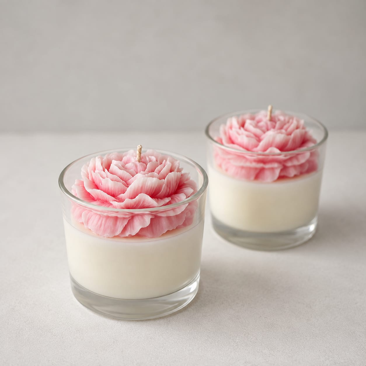 Handmade Pink Peony Flower Candle Jar